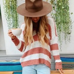 Show me your mumu Maeve striped oversized v neck summer beach sweater S